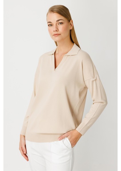 Polo Yaka Uzun Kollu Triko Bluz-Taş fiyatları