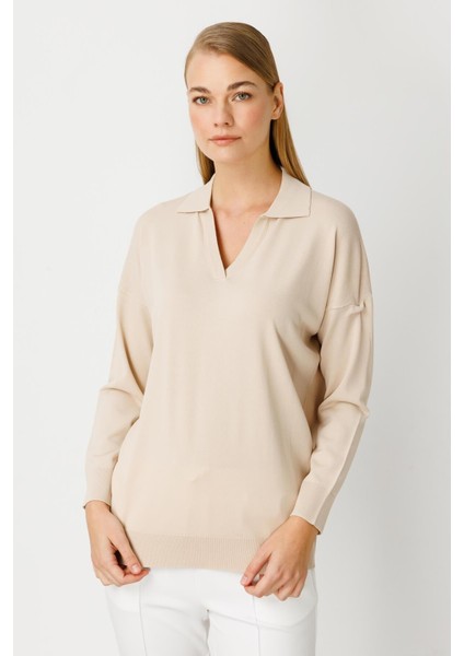 Polo Yaka Uzun Kollu Triko Bluz-Taş fırsatları