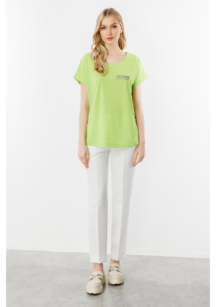 Cep Detaylı Kısa Kol Bluz-Yesil