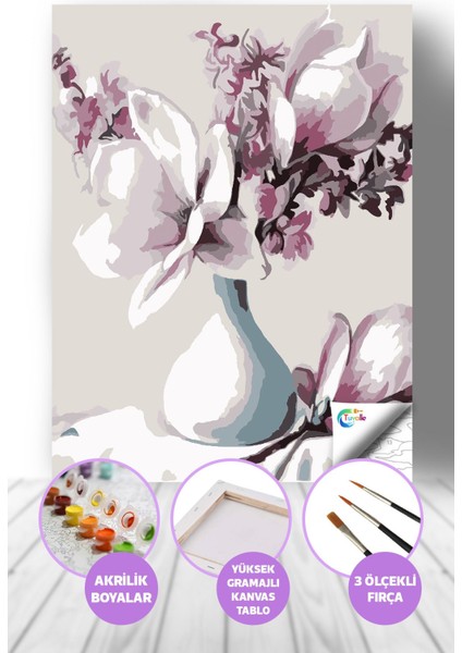 Beyazın Melodisi Sayılarla Boyama Seti, Hobi Seti, 40X50 Tablo, Fırça Boya, Numaralı Tuval