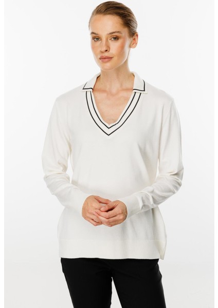 Gömlek Yaka Triko Bluz-Ekru fiyatları