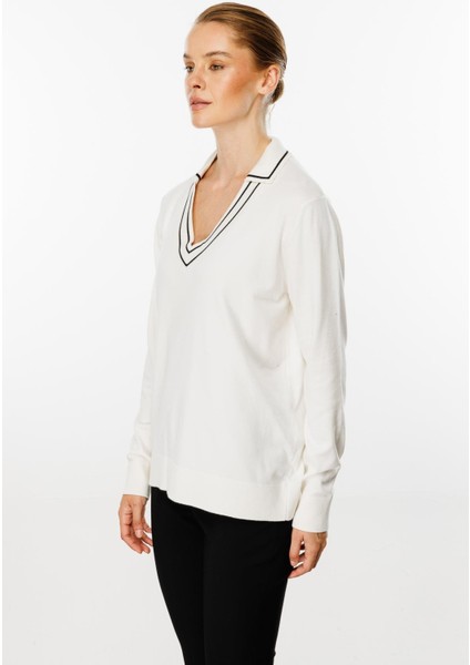 Gömlek Yaka Triko Bluz-Ekru modelleri