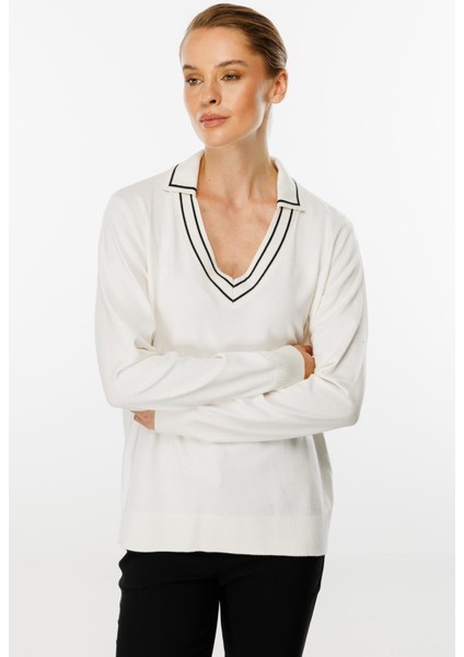 Gömlek Yaka Triko Bluz-Ekru fırsatları