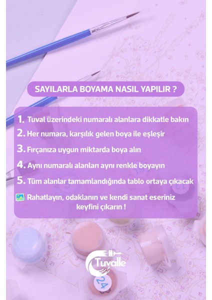 Kiraz Çiçekleri ve Kuş Sayılarla Boyama Seti, Hobi Seti, 40X50 Tablo, Fırça Boya, Numaralı Tuval