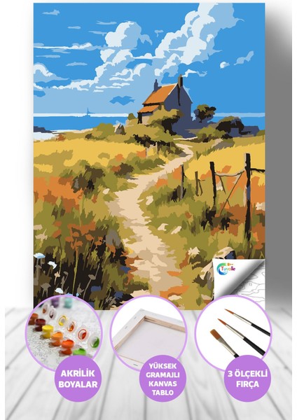 Altın Patika Sayılarla Boyama Seti, Hobi Seti, 40X50 Tablo, Fırça Boya, Numaralı Tuval