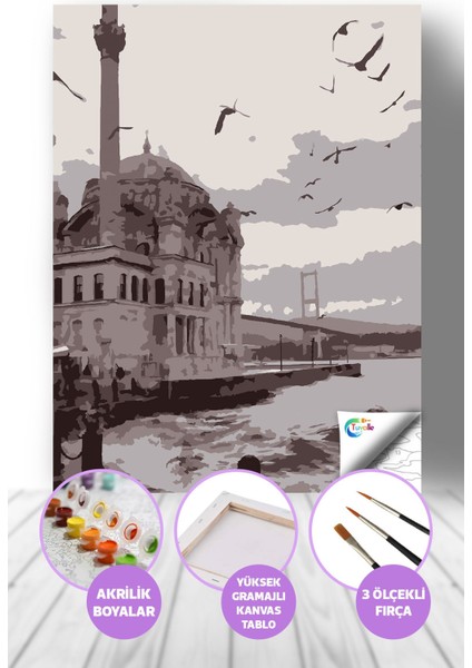 Ortaköy Cami Sayılarla Boyama Seti, Hobi Seti, 40X50 Tablo, Fırça Boya, Numaralı Tuval