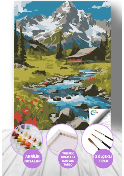 Yayla Deresi Sayılarla Boyama Seti, Hobi Seti, 40X50 Tablo, Fırça Boya, Numaralı Tuval