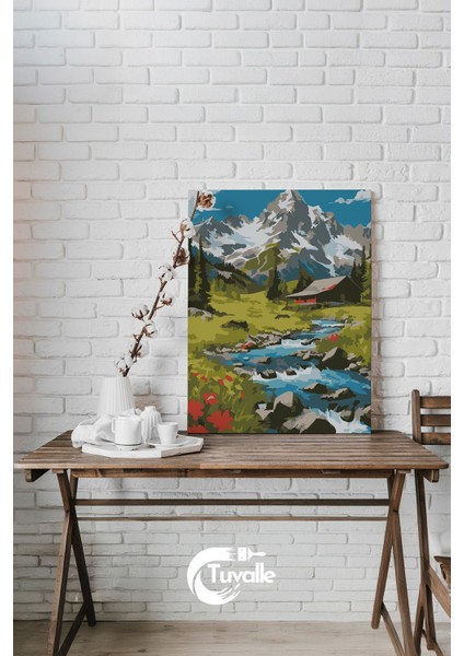 Yayla Deresi Sayılarla Boyama Seti, Hobi Seti, 40X50 Tablo, Fırça Boya, Numaralı Tuval