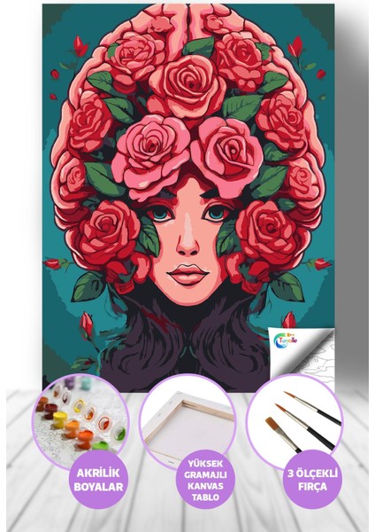 Gül Taçlı Düşler Sayılarla Boyama Seti, Hobi Seti, 40X50 Tablo, Fırça Boya, Numaralı Tuval