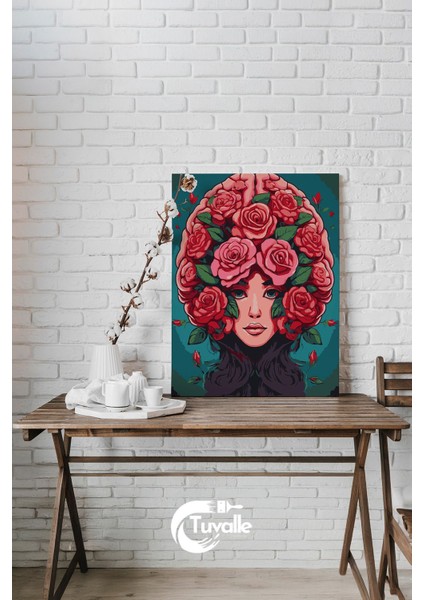 Gül Taçlı Düşler Sayılarla Boyama Seti, Hobi Seti, 40X50 Tablo, Fırça Boya, Numaralı Tuval