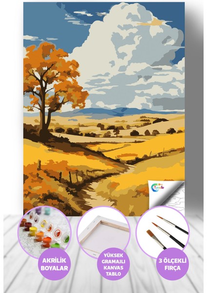 Altın Tarlalar Sayılarla Boyama Seti, Hobi Seti, 40X50 Tablo, Fırça Boya, Numaralı Tuval