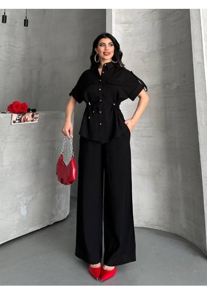 Yeni Sezon Keten Bağlamalı Gömlek Pantolon Takım fırsatları