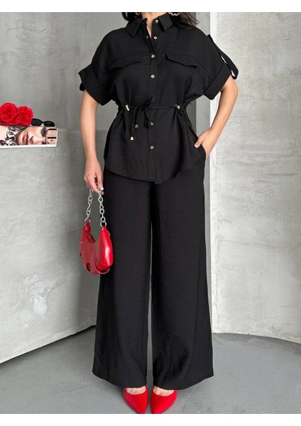 Yeni Sezon Keten Bağlamalı Gömlek Pantolon Takım indirimleri