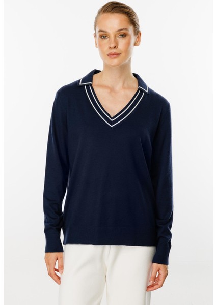 Gömlek Yaka Triko Bluz-Lacivert fiyatları