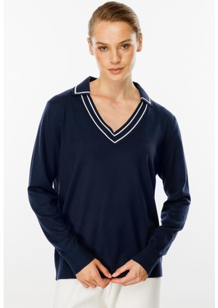 Gömlek Yaka Triko Bluz-Lacivert modelleri