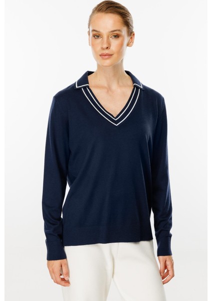 Gömlek Yaka Triko Bluz-Lacivert indirimleri