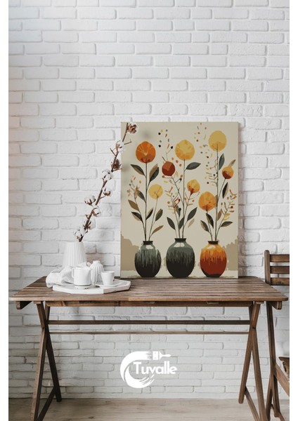 Pastel Çiçekler Sayılarla Boyama Seti, Hobi Seti, 40X50 Tablo, Fırça Boya, Numaralı Tuval