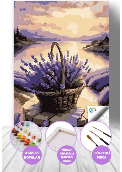 Lavanta Kıyısında Sayılarla Boyama Seti, Hobi Seti, 40X50 Tablo, Fırça Boya, Numaralı Tuval