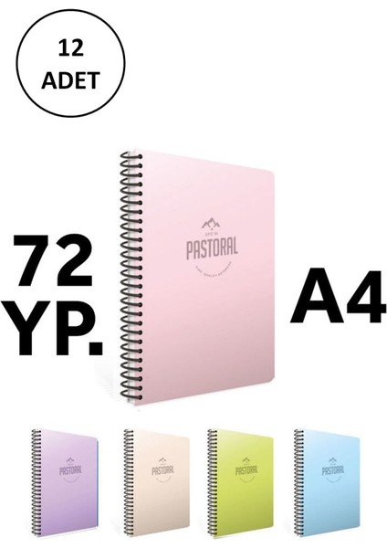 Gıpta Pastoral 17X24 72 Yp Çizgili Spiralli Pp Kapak Defter 12 Adet