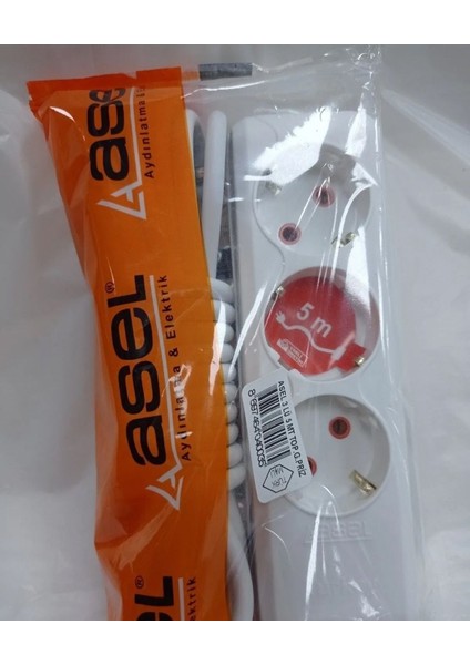 Asel 3'lü Topraklı Kablolu Priz 5 mt Ast 305