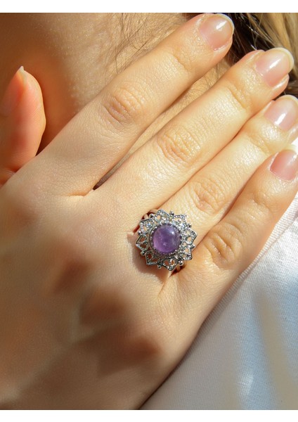 Doğal Taş Ametist Doğal Taşlı Telkari Model Kadın Ayarlanabilir Gümüş Kaplama Yüzük EUY62AMTR fiyatları