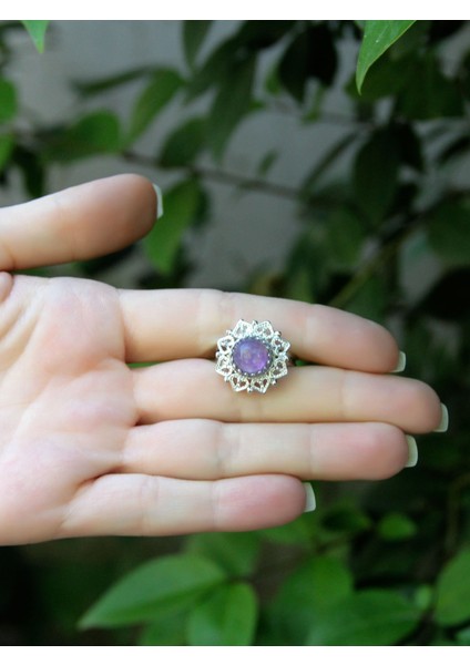 Doğal Taş Ametist Doğal Taşlı Telkari Model Kadın Ayarlanabilir Gümüş Kaplama Yüzük EUY62AMTR modelleri