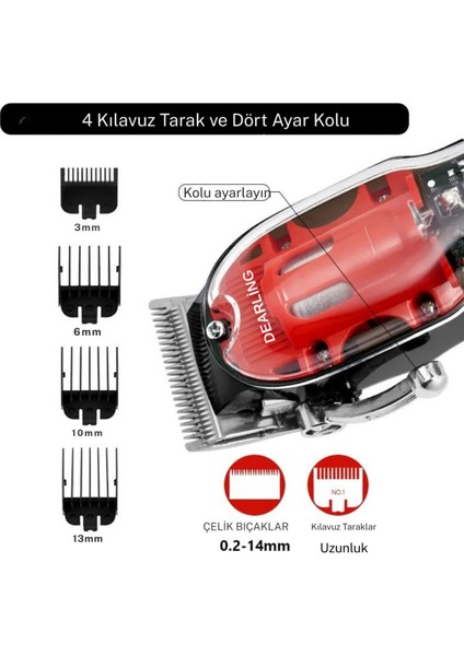 Dearling Şarjlı Saç Kesme Makinesi 3 Saat Çalışma Süresi Kırmızı