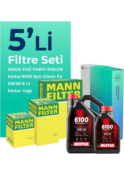 MANN Chevrolet CRUZE 2.0 Dizel Filtre Bakım Seti Motul Motor Yağlı (2009-2014) 5 Li