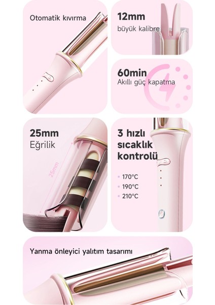 Kalın Dalga Saç Maşası 32mm, Seramik Plaka, Otomatik, Pembe, 210°C, 60mm çap fiyatları