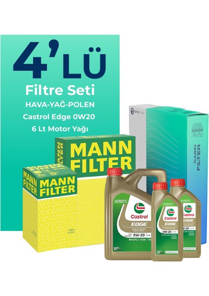 MANN Volvo XC40 1.5 Benzin Filtre Bakım Seti Castrol Motor Yağlı (2018-2023) 4 Lü