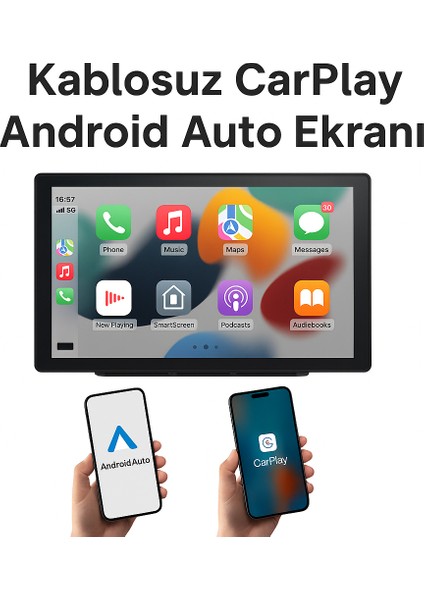 Kablosuz Apple Carplay & Android Auto Uyumlu 9" Dokunmatik Araç Ekranı + Geri Görüş Kamerası + Fm Transmitter + Aux Çıkışlı Multimedya Sistemi