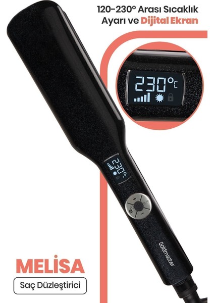Dijital Seramik Geniş Plakalı Iyonik Saç Düzleştirici, Siyah, 230°C, 50/60Hz fiyatları