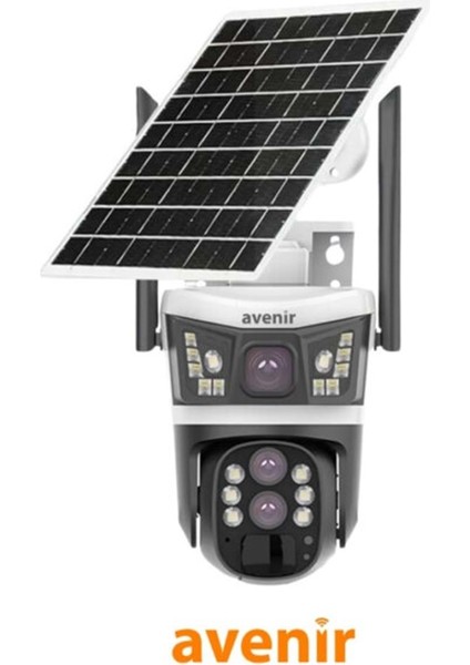 AV-S432 4mp 10X Optik Zoom 2 Kameralı Solar Ptz 4g Sim Kartlı Sesli Alarmlı Kamera