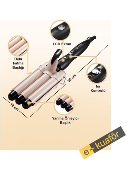 Seramik saç şekillendirici, parlak ve doğal görünüm sağlar, 210°C, 25 mm maşa çapı fiyatları