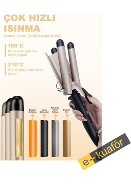 Seramik saç şekillendirici, parlak ve doğal görünüm sağlar, 210°C, 25 mm maşa çapı fırsatları