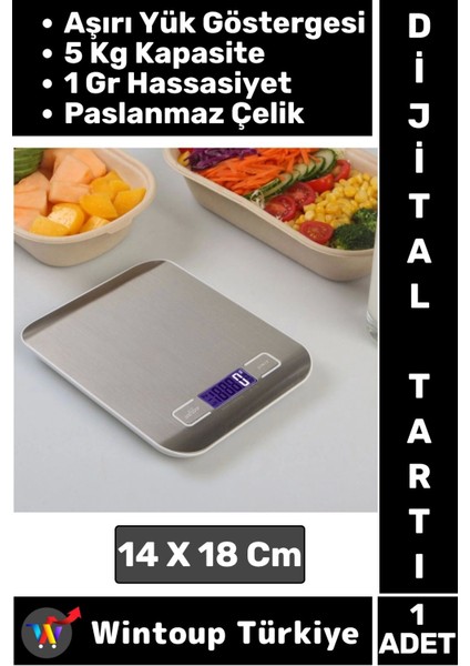 Premium 5 kg Kapasiteli 1 gr Hassasiyet Dijital Ekran Paslanmaz Çelik Hassas Mutfak Tartısı Terazi