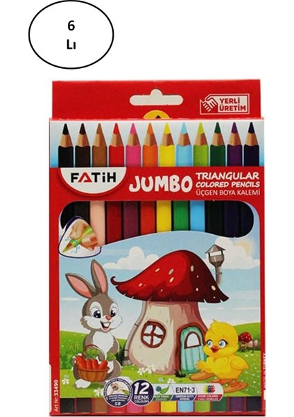 Fatih Jumbo Üçgen Triangular Kuruboya Kalemi 12 Renk 6'lı