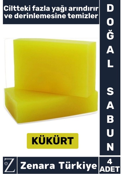 Bitkisel Organik Doğal Saç Yüz Vücut El Kullanım Cilt Temizleyici Sabun Kükürt 4 Adet