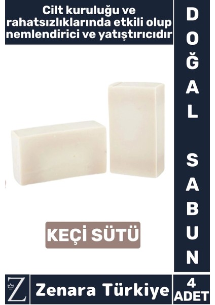 Bitkisel Organik Doğal Saç Yüz Vücut El Kullanım Cilt Kuruluğuna Etkili Sabun Keçi Sütü 4 Adet