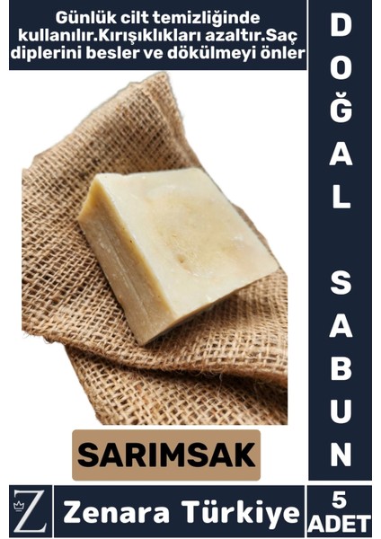 Bitkisel Organik Doğal Saç Yüz Vücut El Kullanım Cilt Temizleyici Saç Besleyen Sabun Sarımsak 5 Adet