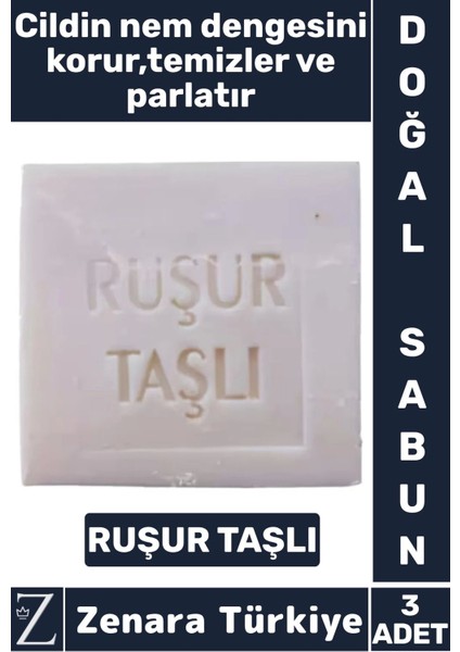 Bitkisel Organik Doğal Saç Yüz Vücut El Kullanım Cilt Temizleyici Parlatıcı Sabun Ruşur Taşlı 3 Adet