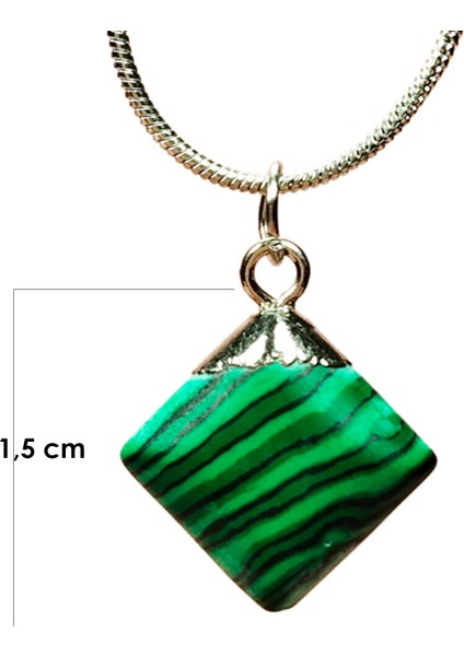 Malakit Doğal Taşı Zincirli El Yapımı Kolye Uç: 1,5 cm Zincir: 20 cm Kutulu modelleri