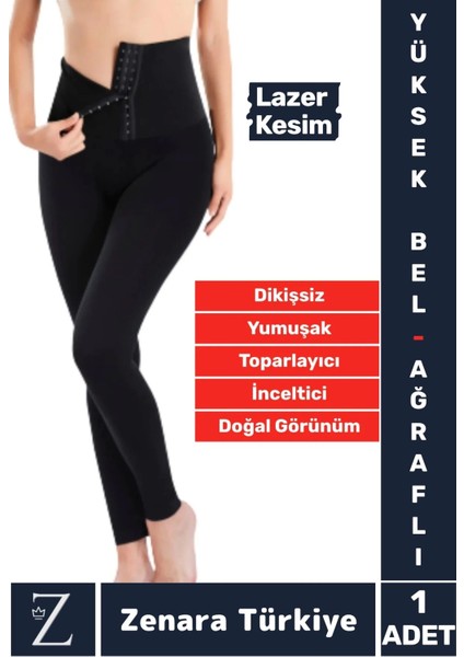 Gündelik Doğal Görünüm 2 Beden Incelten Vücut Toparlayan Lazer Kesim Yüksek Bel Ağraflı Korseli Tayt