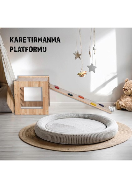 Montessori Kare Pikler + Geometrik Rampa ve Kaydırak Seti (2'li Set)