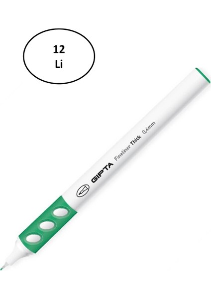 Gıpta Thick 0.4 mm Fineliner Yeşil Keçeli Kalem 12'li