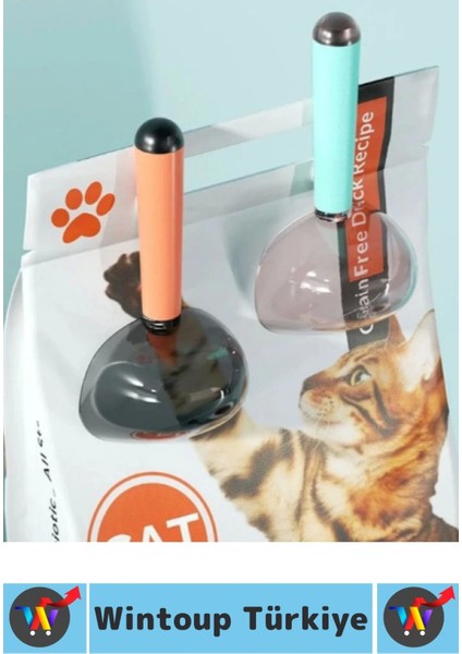 Ergonomik Tutuş Dayanıklı Plastik Hijyenik Klipsli Ölçekli Şeffaf Kedi Köpek Mama Küreği 180 ml modelleri