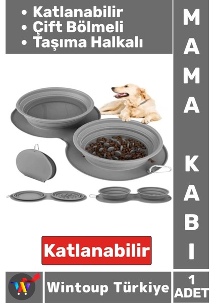 Kompakt Katlanabilir Evcil Hayvan Kedi Köpek Taşıma Kancalı Ayarlanabilir Çift Bölmeli Mama Su Kabı