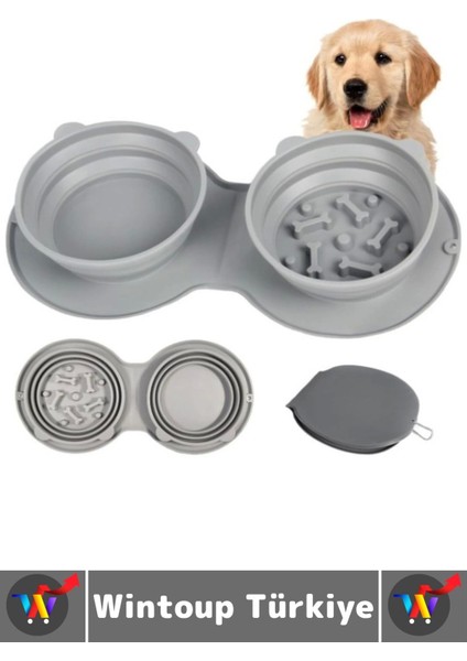 Kompakt Katlanabilir Evcil Hayvan Kedi Köpek Taşıma Kancalı Ayarlanabilir Çift Bölmeli Mama Su Kabı fiyatları