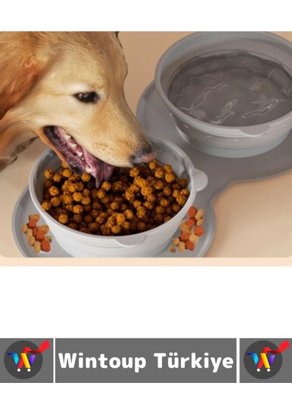 Kompakt Katlanabilir Evcil Hayvan Kedi Köpek Taşıma Kancalı Ayarlanabilir Çift Bölmeli Mama Su Kabı fırsatları