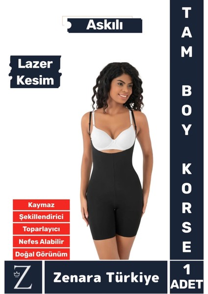 Iz Iç Göstermez Kaymaz Sıkılaştıran Şekillendiren Toparlayan Lazer Kesim Askılı Tam Boy Korse